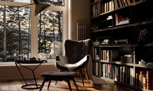 Quiet reading corner with books, a chair, and soft natural light